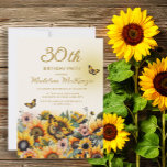 Invitation Fleurs de soleil papillons 30e fête d'anniversaire<br><div class="desc">Elégant tournesol et papillons femme 30ème anniversaire invitation fête. Contactez-moi pour obtenir de l'aide sur vos personnalisations ou pour demander des produits Zazzle correspondants ou coordonnés supplémentaires pour votre groupe.</div>