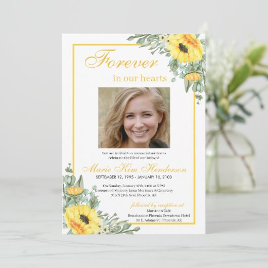 Invitation Fleurs de soleil pour toujours dans nos coeurs Fun (Debout devant)