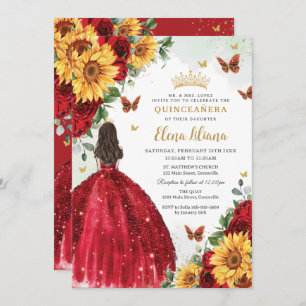 Invitation Fleurs de soleil Robe Florale Rouge Quinceañera Sw