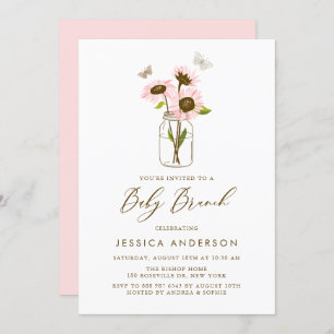 Invitation Fleurs de soleil roses dans Mason Jar Brunch bébé