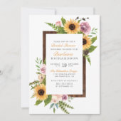 Invitation Fleurs de soleil, Roses et bois rustiques | Fête d (Devant)