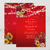Invitation Fleurs de soleil roses rouges lumières wedding sho (Devant / Derrière)