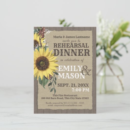 Invitation Fleurs de soleil rustique Dîner de répétition (Debout devant)