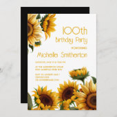 Invitation Fleurs de soleil rustique élégant 100e anniversair (Devant / Derrière)