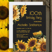 Invitation Fleurs de soleil rustique élégant Noir 100e annive