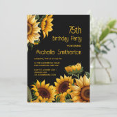 Invitation Fleurs de soleil rustique élégant Noir 75e anniver (Debout devant)