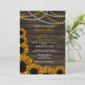 Invitation Fleurs de soleil rustique Mariage en bois de grang (Debout devant)