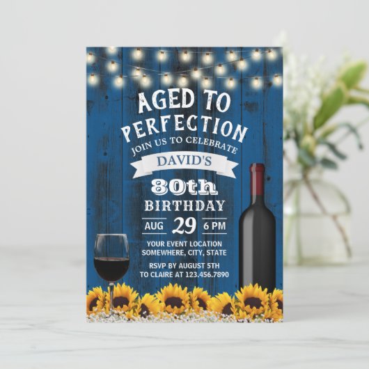 Invitation Fleurs de soleil rustiques 80e fête du vin d'anniv (Debout devant)