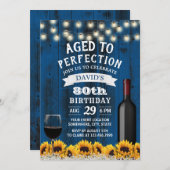 Invitation Fleurs de soleil rustiques 80e fête du vin d'anniv (Devant / Derrière)