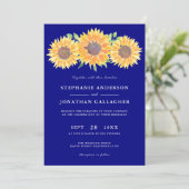 Invitation Fleurs de soleil rustiques Aquarelle Mariage bleu (Debout devant)