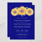 Invitation Fleurs de soleil rustiques Aquarelle Mariage bleu (Devant / Derrière)