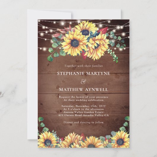 Invitation Fleurs de soleil rustiques éclaire Eucalyptus Mari (Devant)