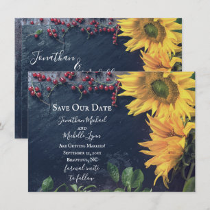 Invitation Fleurs de soleil rustiques et ardoise Économisez n