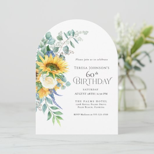 Invitation Fleurs de soleil rustiques et fleurs Roses 60e ann (Debout devant)