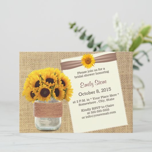 Invitation Fleurs de soleil rustiques Fête des mariées de pot (Debout devant)