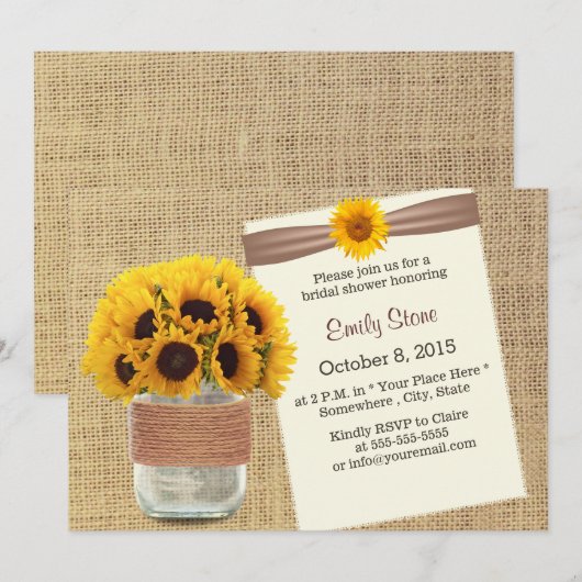 Invitation Fleurs de soleil rustiques Fête des mariées de pot (Devant / Derrière)
