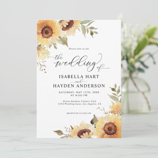 Invitation Fleurs de soleil rustiques Floral Verdure Boho Mar (Debout devant)