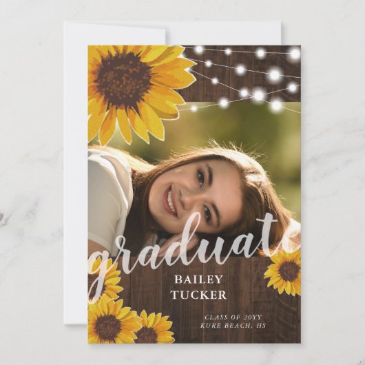 Invitation Fleurs de soleil rustiques Lights lumière photo Gr (Devant)