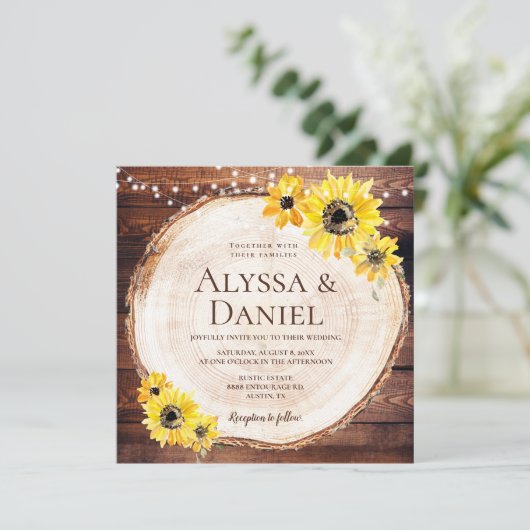 Invitation Fleurs de soleil rustiques lumières à cordes Maria (Debout devant)
