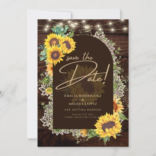 Invitation Fleurs de soleil rustiques Luminaires Arc Mariage  (Devant)