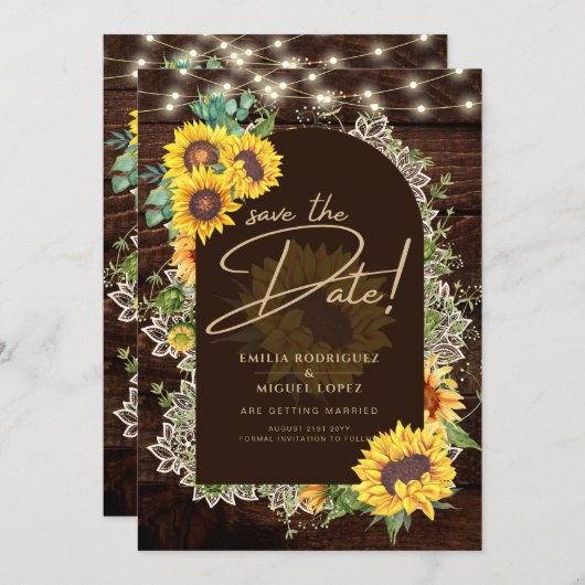 Invitation Fleurs de soleil rustiques Luminaires Arc Mariage (Devant / Derrière)