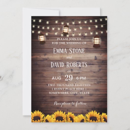 Invitation Fleurs de soleil rustiques Mariage de lumières de  (Devant)