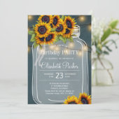 Invitation Fleurs de soleil rustiques mason jar fête d'annive (Debout devant)