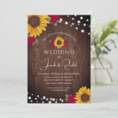 Invitation Fleurs de soleil rustiques Roses rouges Mariage (Debout devant)