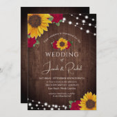 Invitation Fleurs de soleil rustiques Roses rouges Mariage (Devant / Derrière)