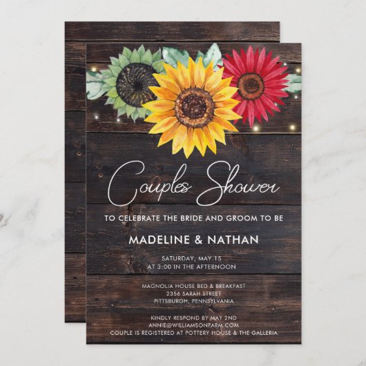 Invitation Fleurs de soleil rustiques sur la grange Couples e (Devant / Derrière)