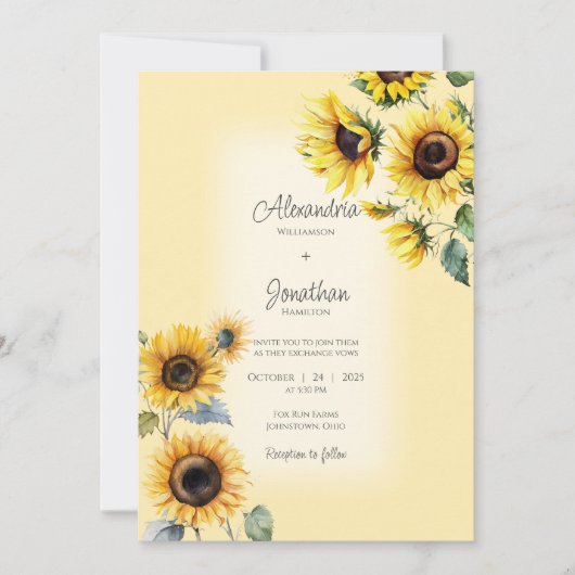 Invitation Fleurs de soleil rustiques sur Mariage or pâle déf (Devant)