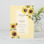 Invitation Fleurs de soleil rustiques sur Mariage or pâle déf (Debout devant)
