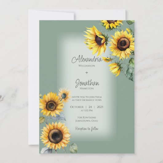 Invitation Fleurs de soleil rustiques sur Mariage vert de Sag (Devant)