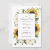 Invitation Fleurs de soleil Vert floral blanc Sauvez la date (Devant)