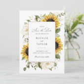 Invitation Fleurs de soleil Vert floral blanc Sauvez la date (Debout devant)
