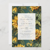 Invitation Fleurs de soleil vintages Mariage jaune foncé (Devant)
