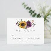 Invitation Fleurs de soleil Violet vert Mariage RSVP (Debout devant)