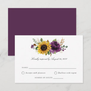Invitation Fleurs de soleil Violet vert Mariage RSVP