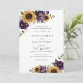 Invitation Fleurs de soleil violet violet Fleurs Mariage vert (Debout devant)