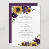 Invitation Fleurs de soleil violet violet Fleurs Mariage vert (Devant / Derrière)