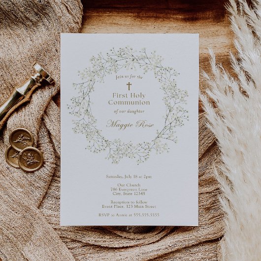 Invitation Fleurs de souffle de bébé Première Communion saint