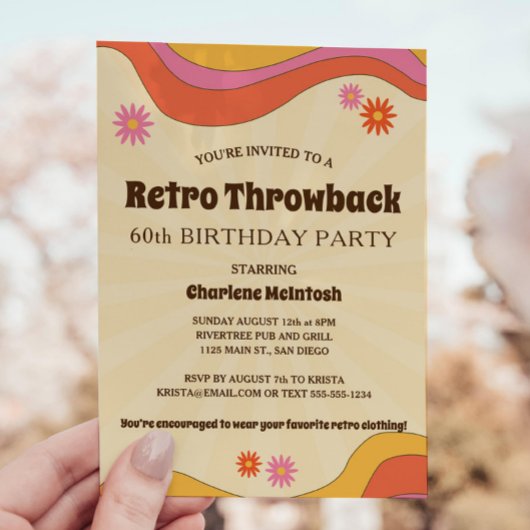 Invitation Fleurs de Sunburst Jaunes Rétro Throwback Annivers