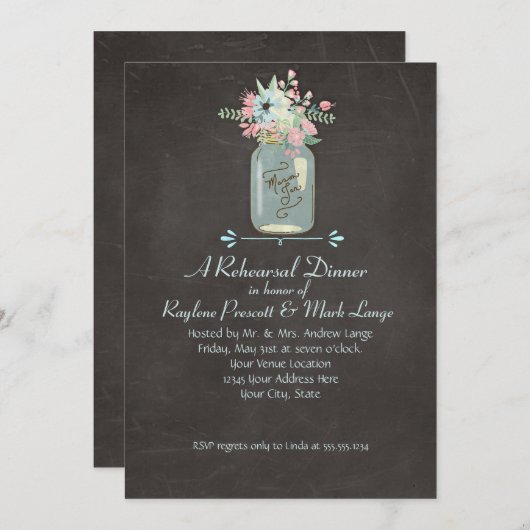 Invitation Fleurs de tableau noir Rustique Mason Jar Floral m (Devant / Derrière)