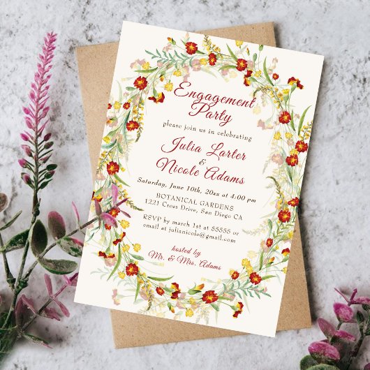 Invitation Fleurs de Tagetes Foliage Fête de Fiançailles