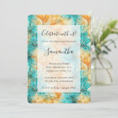 Invitation Fleurs de Tangerine Turquoise Anniversaire (Debout devant)