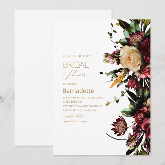 Invitation Fleurs de tapisserie aquarelle lumineuse Invitatio (Devant / Derrière)