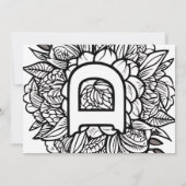 Invitation Fleurs de tatouage de monogramme noir et blanc Mar (Dos)