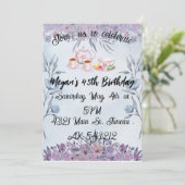 Invitation Fleurs de teapot lavande anniversaire (Debout devant)