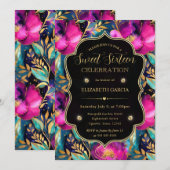 Invitation Fleurs de teinte violette et sarcelle à l'aquarell (Devant / Derrière)