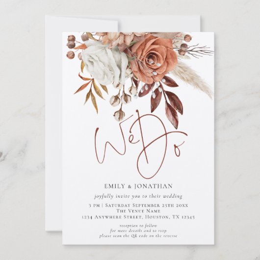 Invitation Fleurs de Terracotta Rustiques Nous faisons Code Q (Devant)